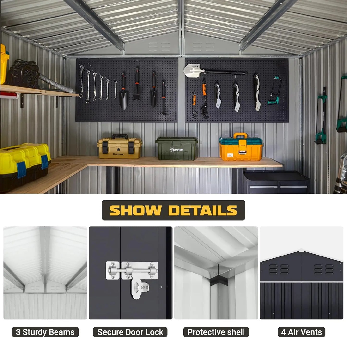 Outdoor Metal Storage Shed Waterproof Easy Assembly