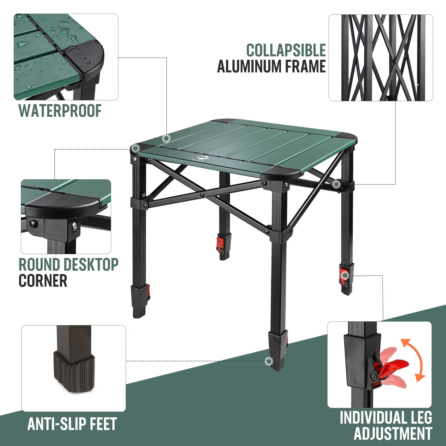 Villey Folding Camping Adjustable Square Table with Carry Bag Aluminum