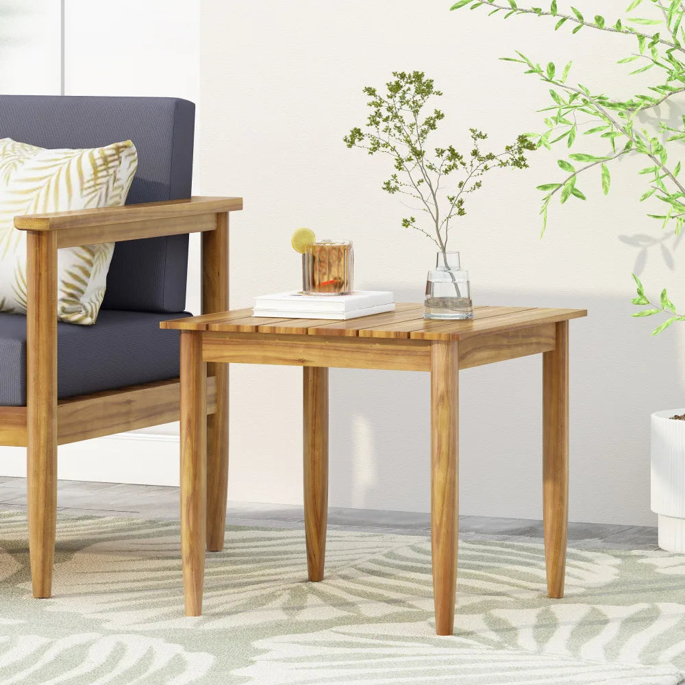 LISM Rustic Acacia Wood Side Table Slat Top Outdoor