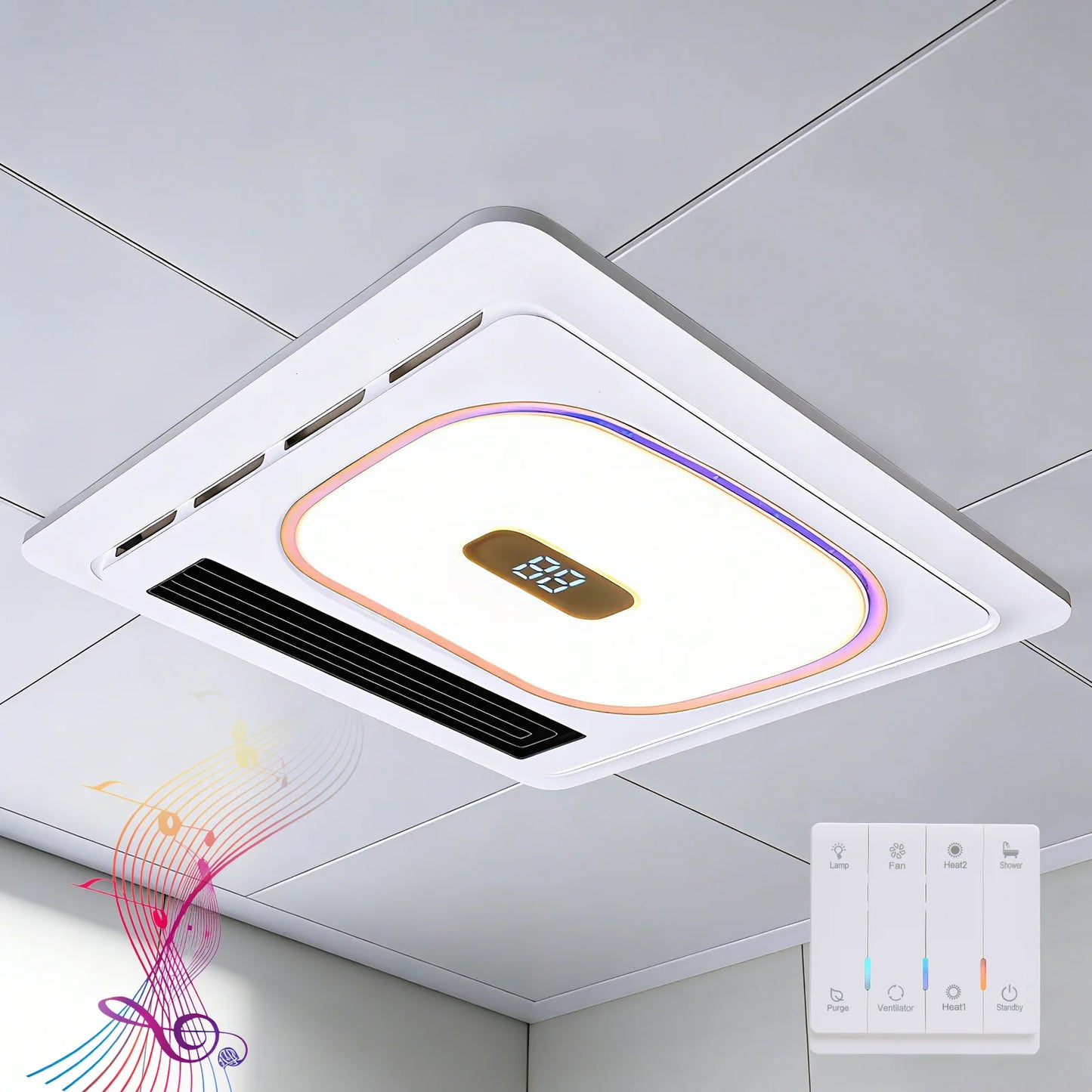 4 In 1 Smart Bathroom Fan Heat Vent Bluetooth Speaker