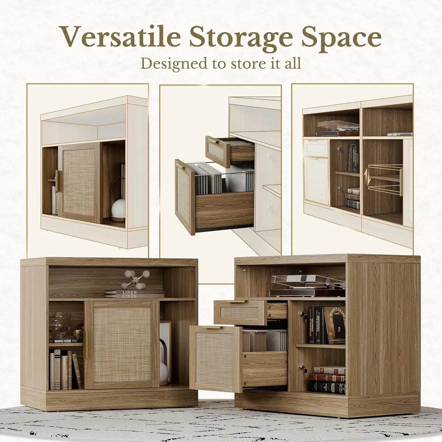 Electric Height Adjustable Standing Desk With Bookshelf And File Storage