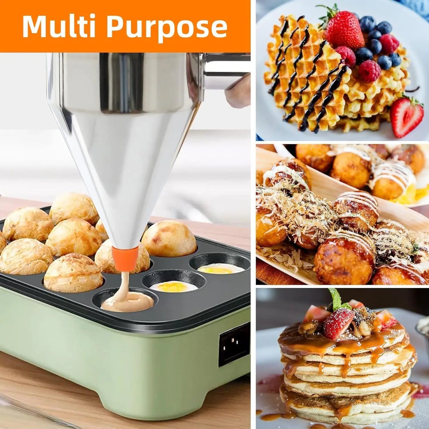 Stainless Steel Pancake Batter Dispenser With 4 Nozzles And Stand