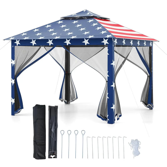 Pop Up Gazebo Canopy Shelter With Mesh Netting Sidewalls
