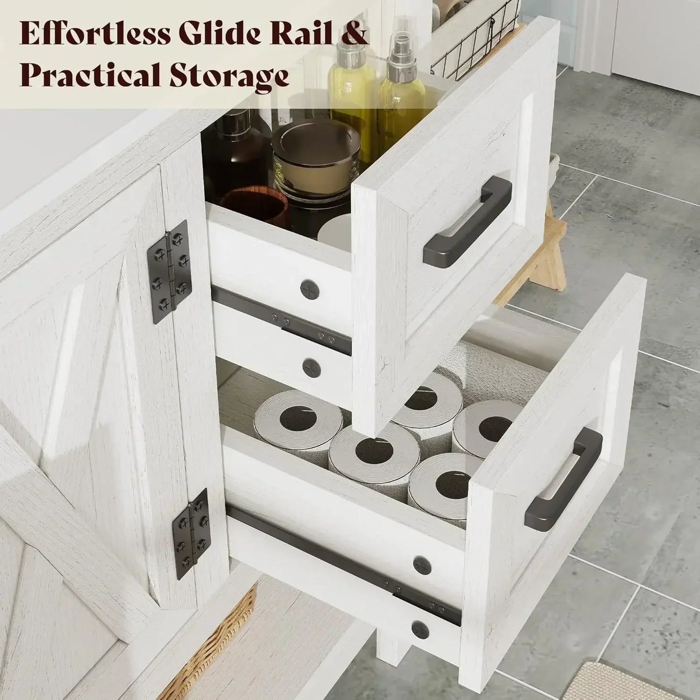 Farmhouse Freestanding Vanity With Porcelain Sink And Four Drawers