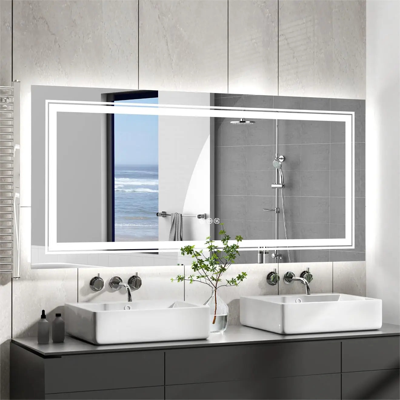 LED Bathroom Vanity Mirror With Front And Backlit Lighting Wall Mounted