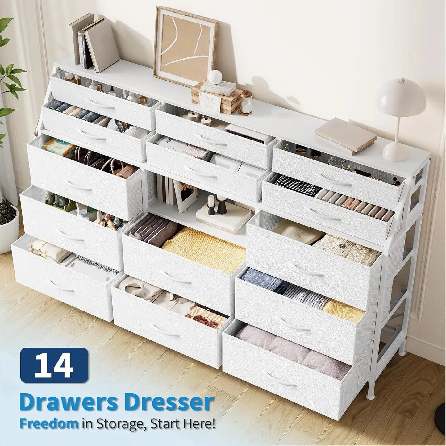 Twister.CK 14 Drawer Dresser With Wooden Top Metal Frame