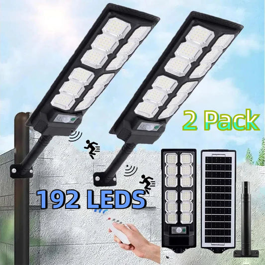 2 Pack Solar Street Lights Outdoor Waterproof 192LED DuskToDawn