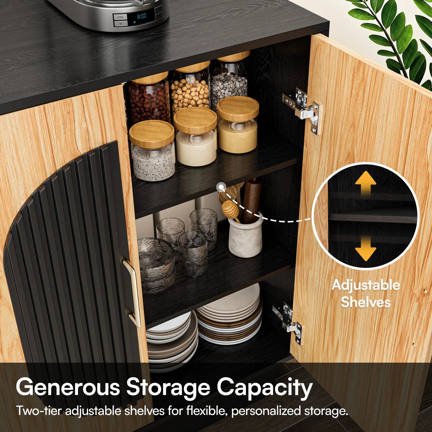 Modular Credenza Fluted Buffet Cabinet With Storage