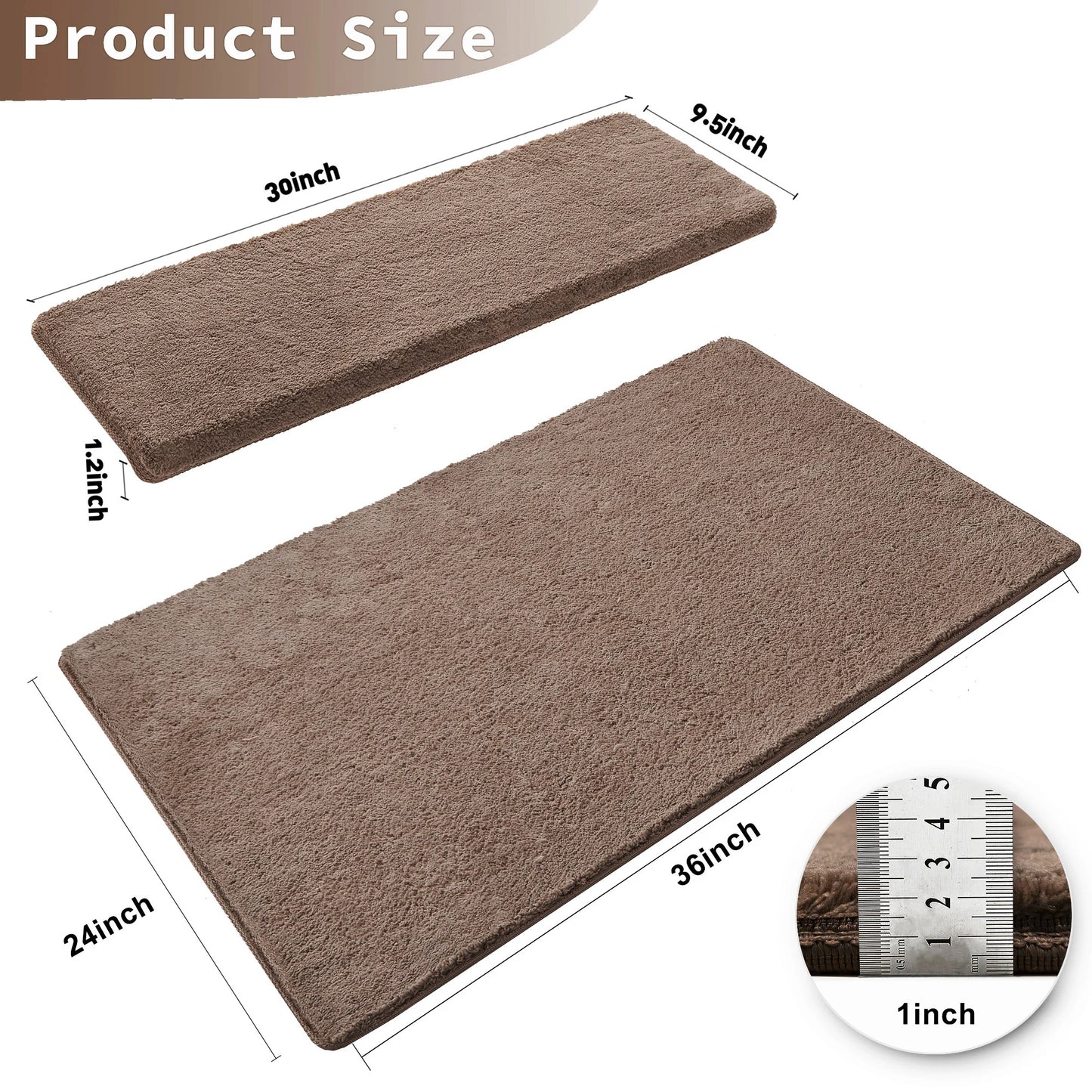 Non-Slip Bullnose Stair Treads Washable Self-Adhesive Plush Carpet Mats