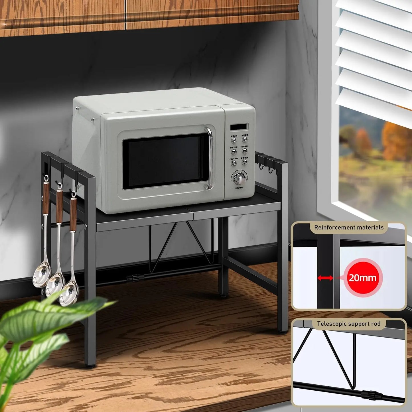 Expandable Microwave Shelf Organizer Moistureproof Countertop Storage