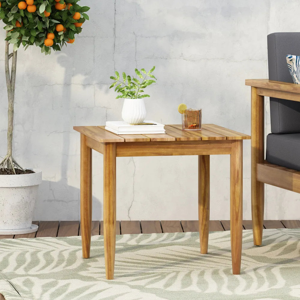 LISM Rustic Acacia Wood Side Table Slat Top Outdoor