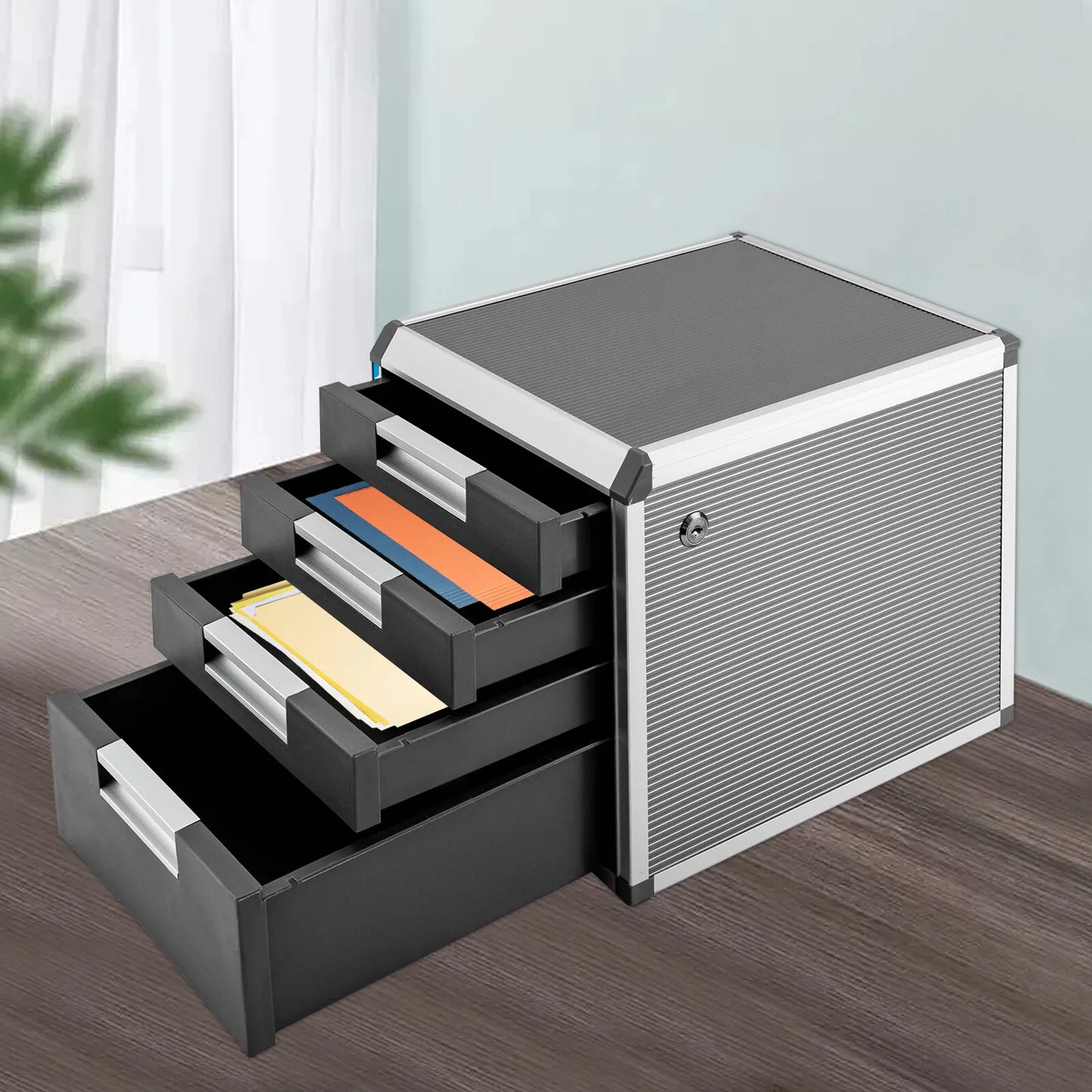 4 Layer Desktop Drawer Organizer File Cabinet Aluminum MDF Storage
