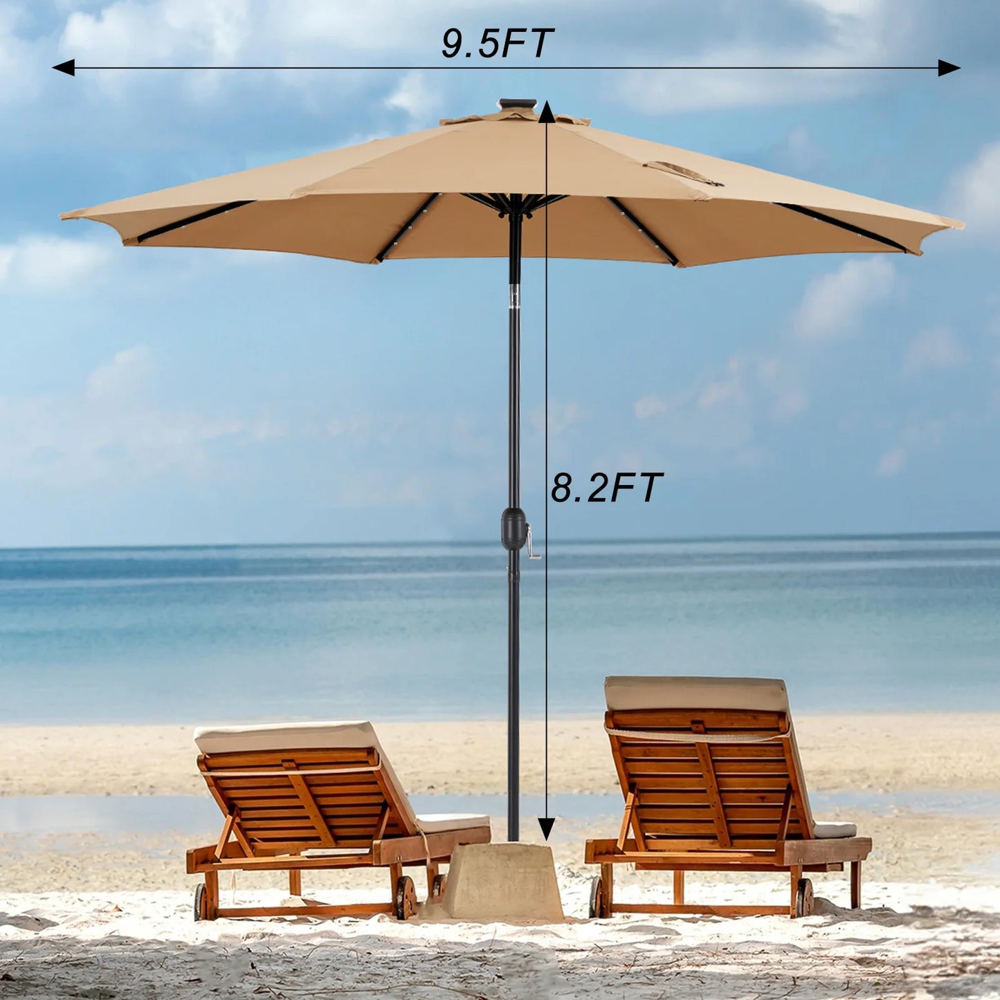 JHK Solar Patio Umbrella With 32 LED Lights Outdoor