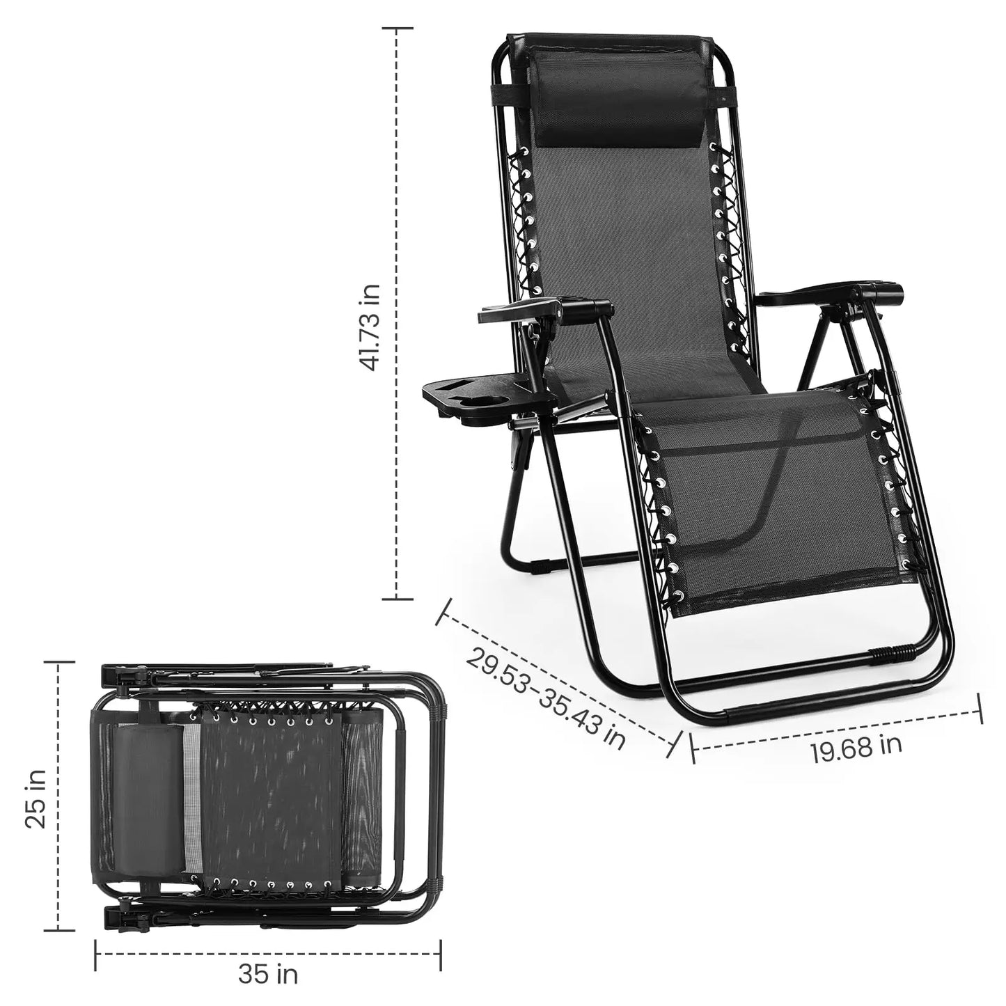 JHK Zero Gravity Portable Recliner With Cup Holder For Outdoor