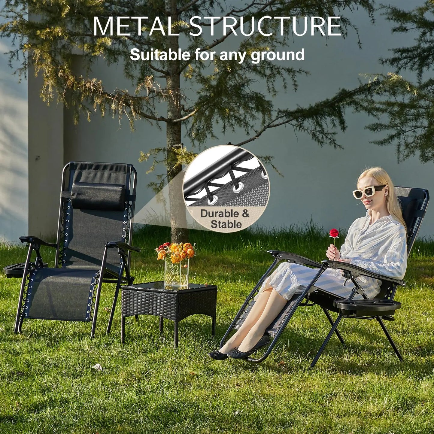 JHK Zero Gravity Portable Recliner With Cup Holder For Outdoor