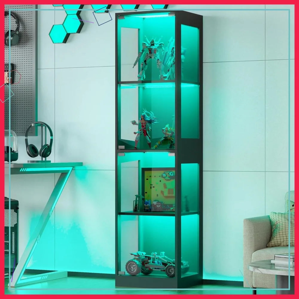 Four Tier Glass Display Cabinet With RGB LED Lighting