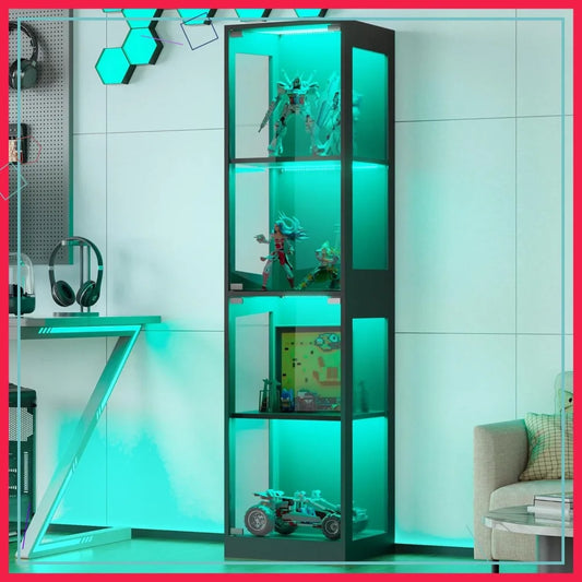 Four Tier Glass Display Cabinet With RGB LED Lighting