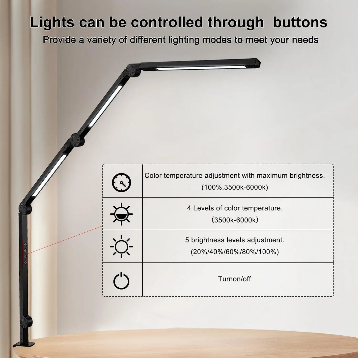 LED Desk Lamp With Clamp And Flexible Swing Arm Brightness