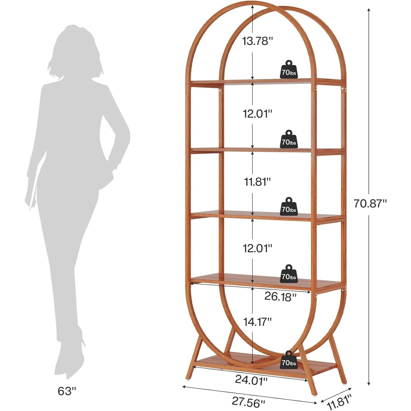 Little Tree 5-Tier Arched Bookcase Freestanding Display Shelf