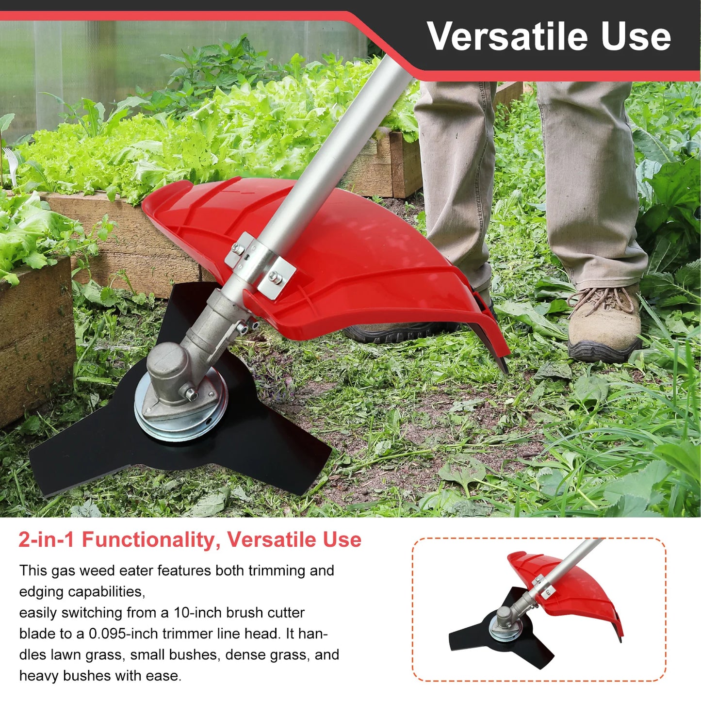 4 Stroke Gas Weed Wacker 31cc 13 Inch Straight Shaft Trimmer