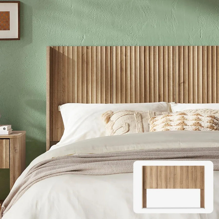 Wall Mount Wood Headboard With Fluted Panel And Wingback Design