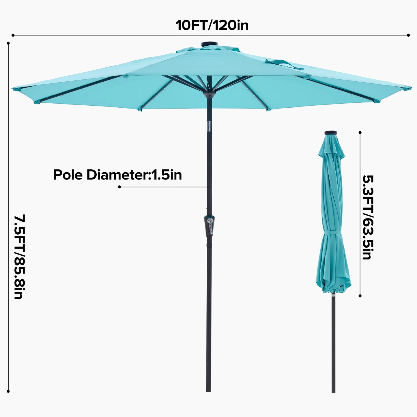 JHK Solar Patio Umbrella With 32 LED Lights Tilt Crank UV Resistant