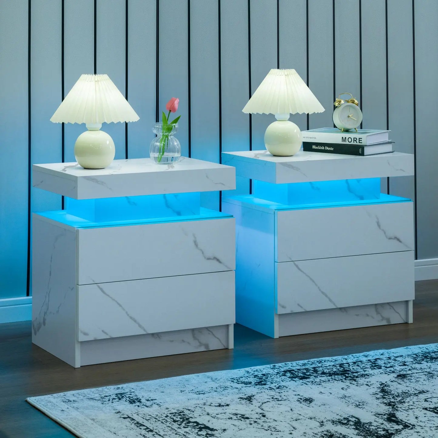 Cubehom Nightstands With LED Light And Double Drawers