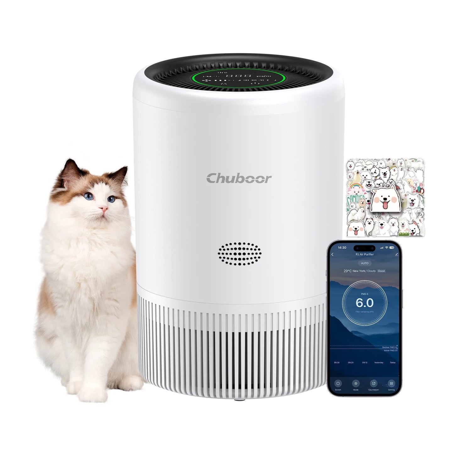Chuboor Smart Air Purifier For Bedroom Living Room App Alexa Control PM25 HEPA
