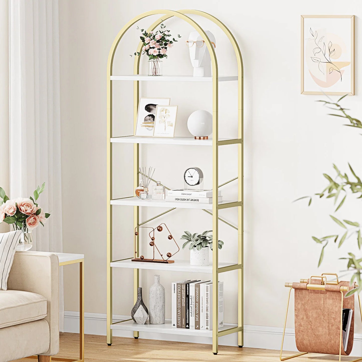 TWISTER.CK 5 Tier Arched Bookshelf Industrial Open Bookcase