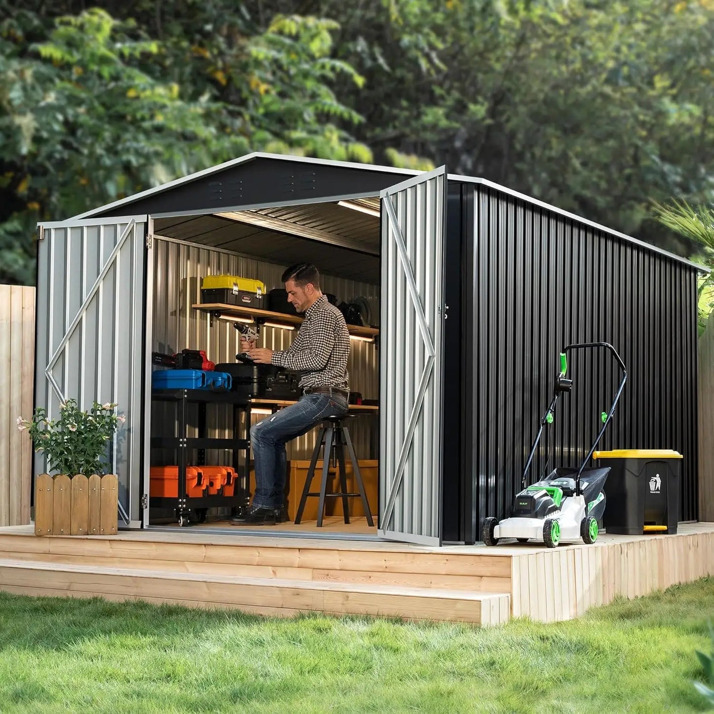 Outdoor Metal Storage Shed Waterproof Easy Assembly