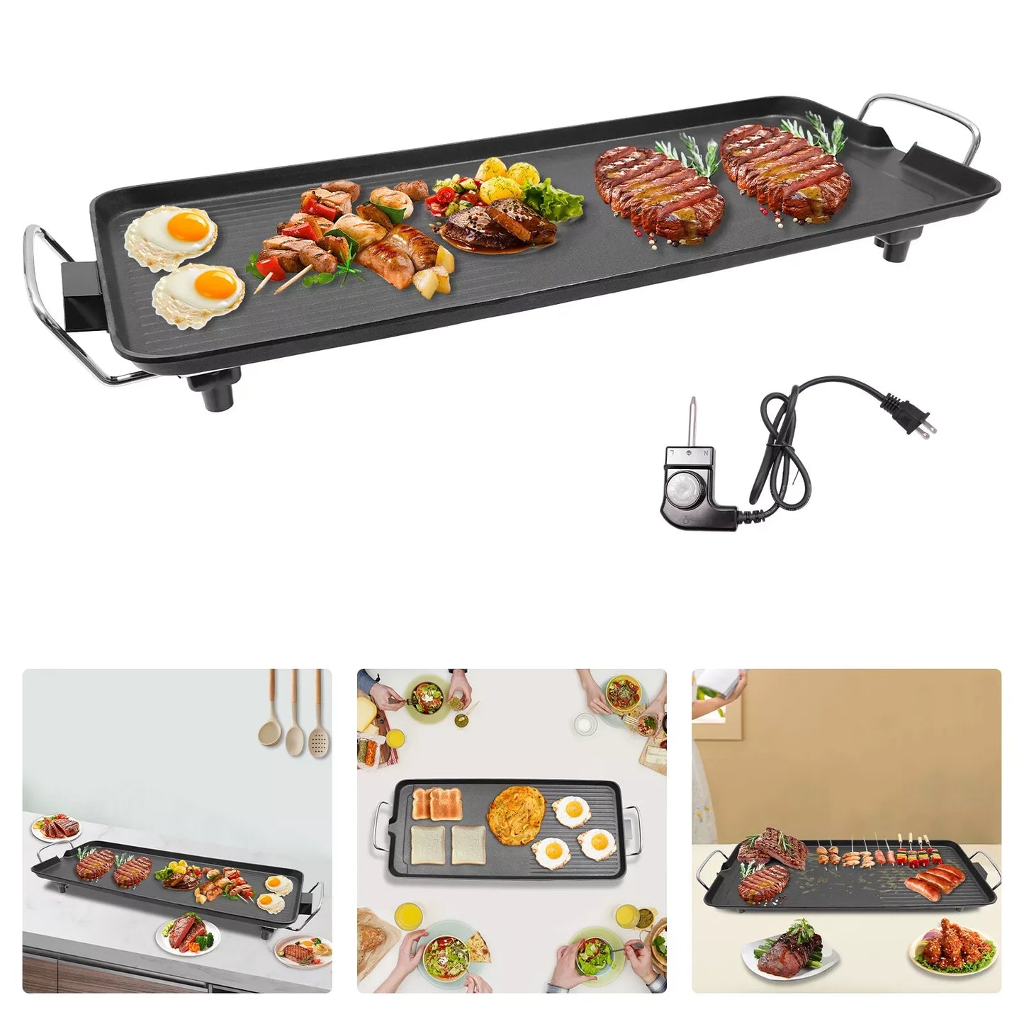 Bymaocar Smokeless Outdoor Electric BBQ Grill 1500W Aluminum Alloy