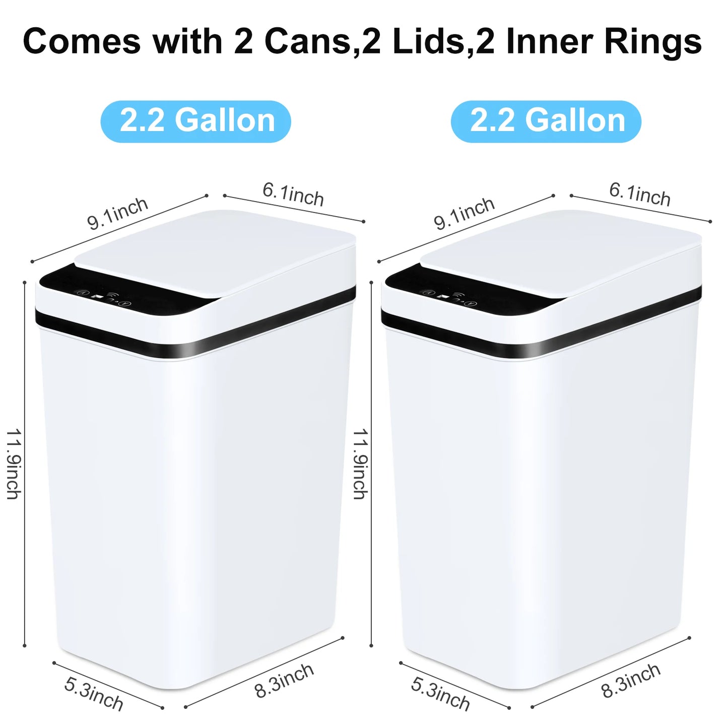 NONECN 2 Pack Touchless Slim Bathroom Trash Cans With Lid