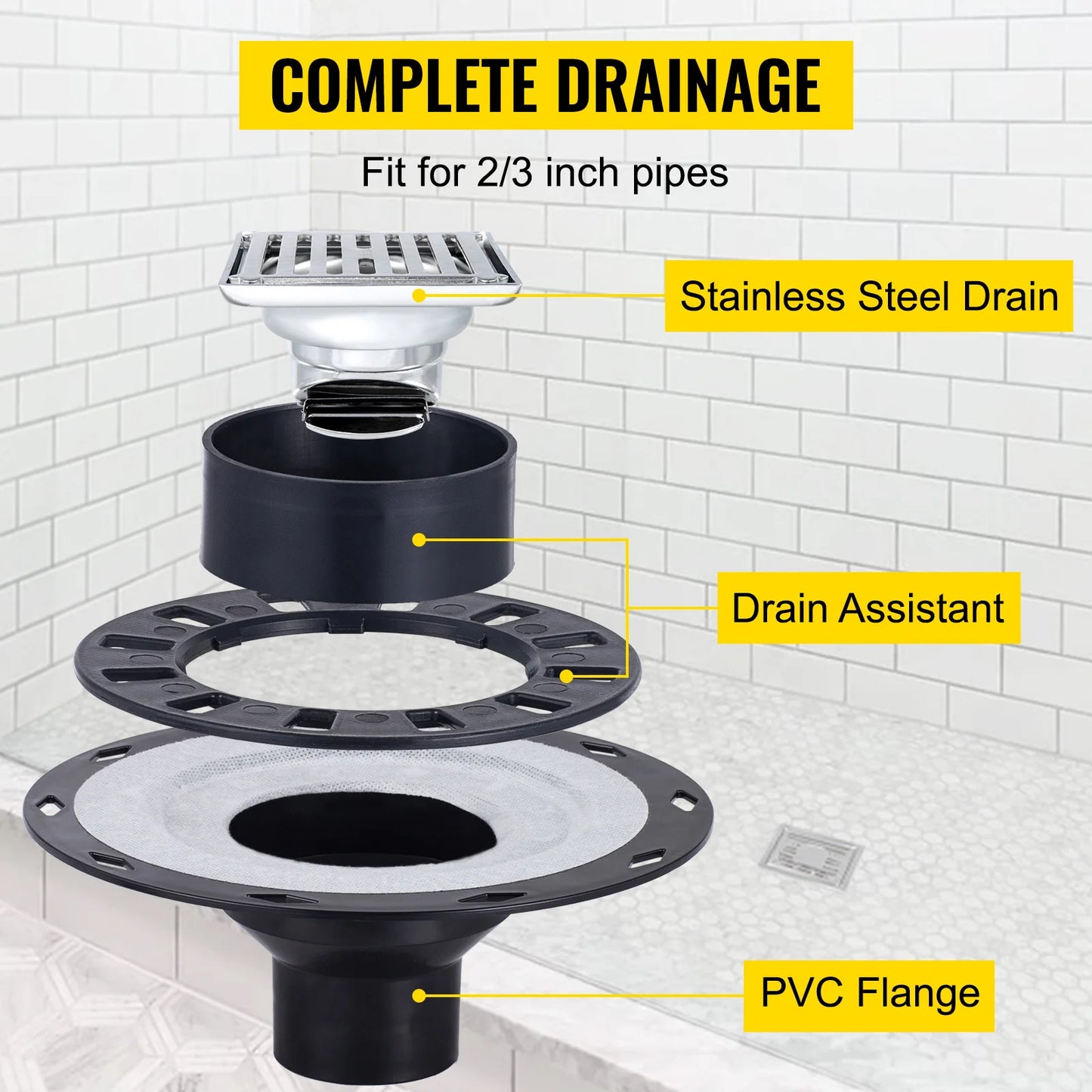 Waterproofing Shower Kit with Offset Drain and Stainless Steel Grate
