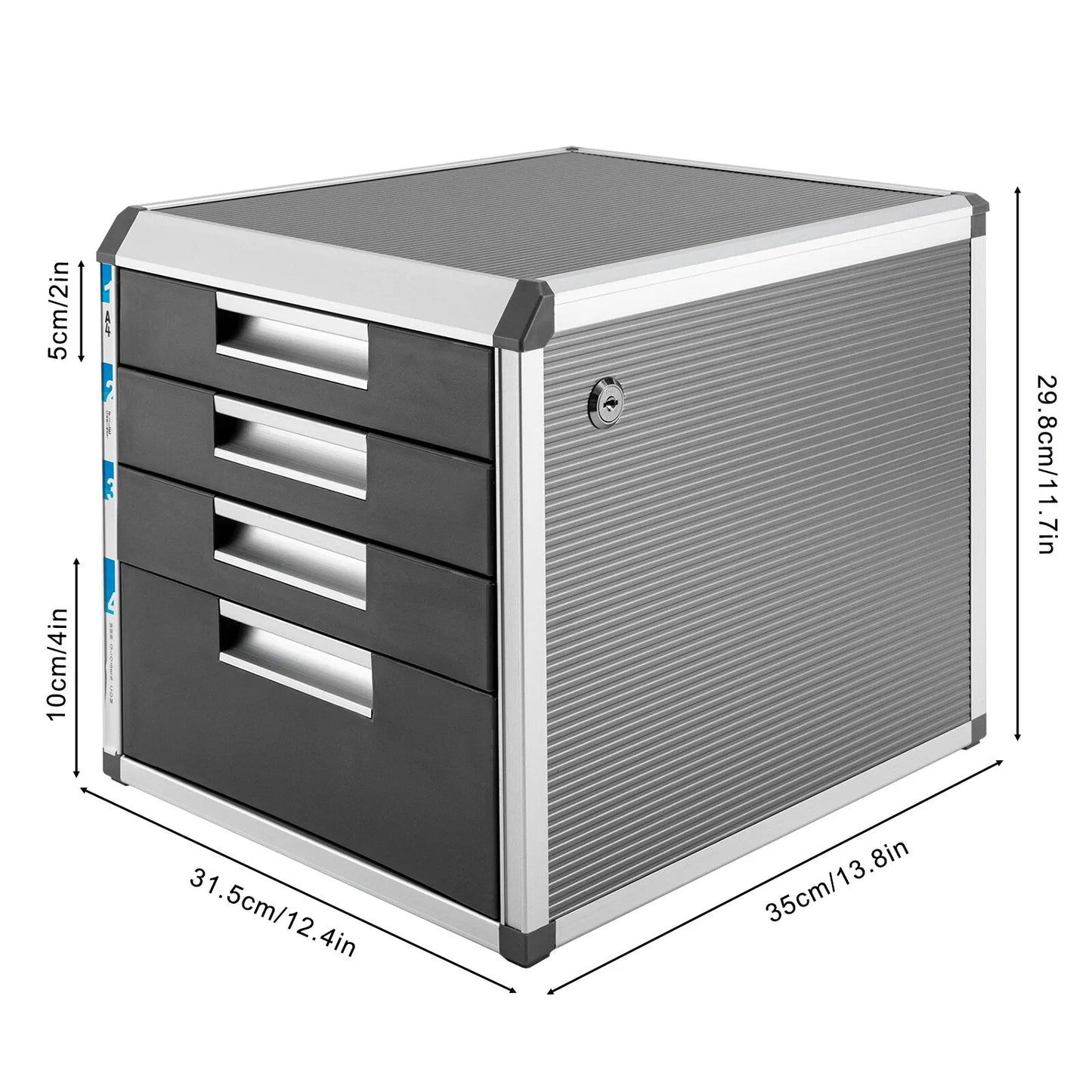 4 Layer Desktop Drawer Organizer File Cabinet Aluminum MDF Storage