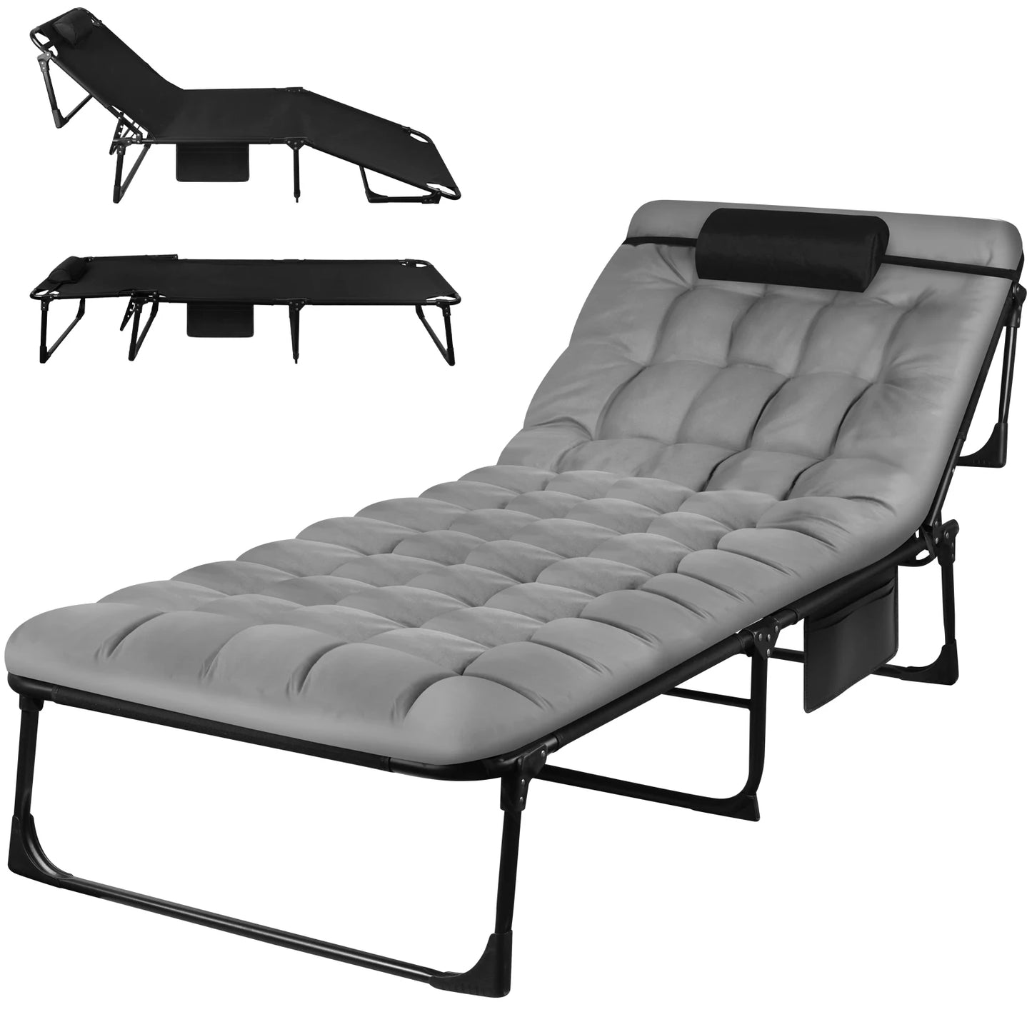 Portable Folding Camping Cot Three Position Reclining Lounge Chair
