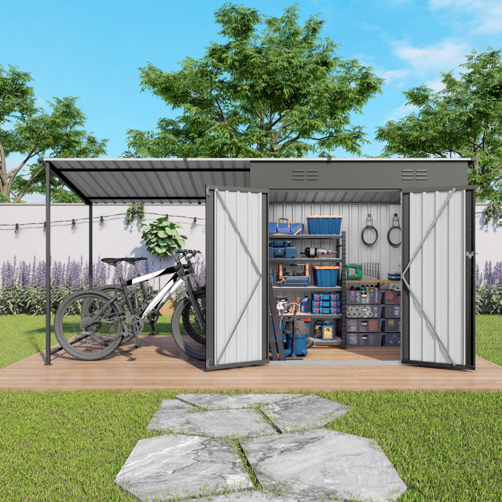 Metal Lean To Shed With Open Sided Pergola And Gazebo