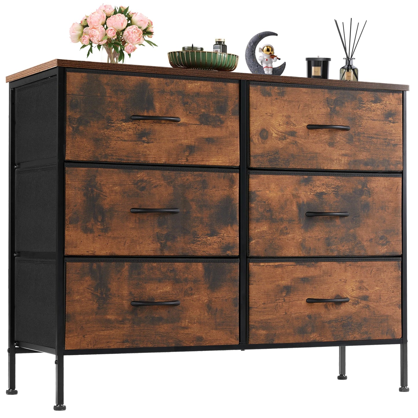 JHK Six Drawer Fabric Nightstand With Storage For Bedroom