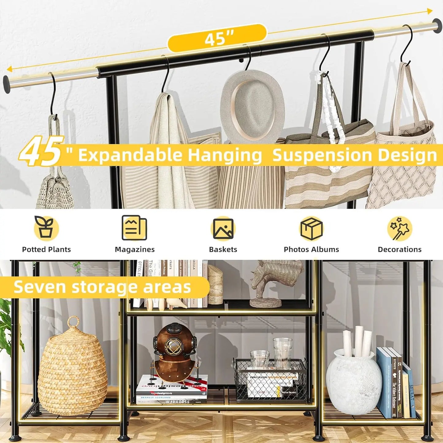 Three Tier Metal Plant Stand Indoor Outdoor Expandable Hanging Shelf