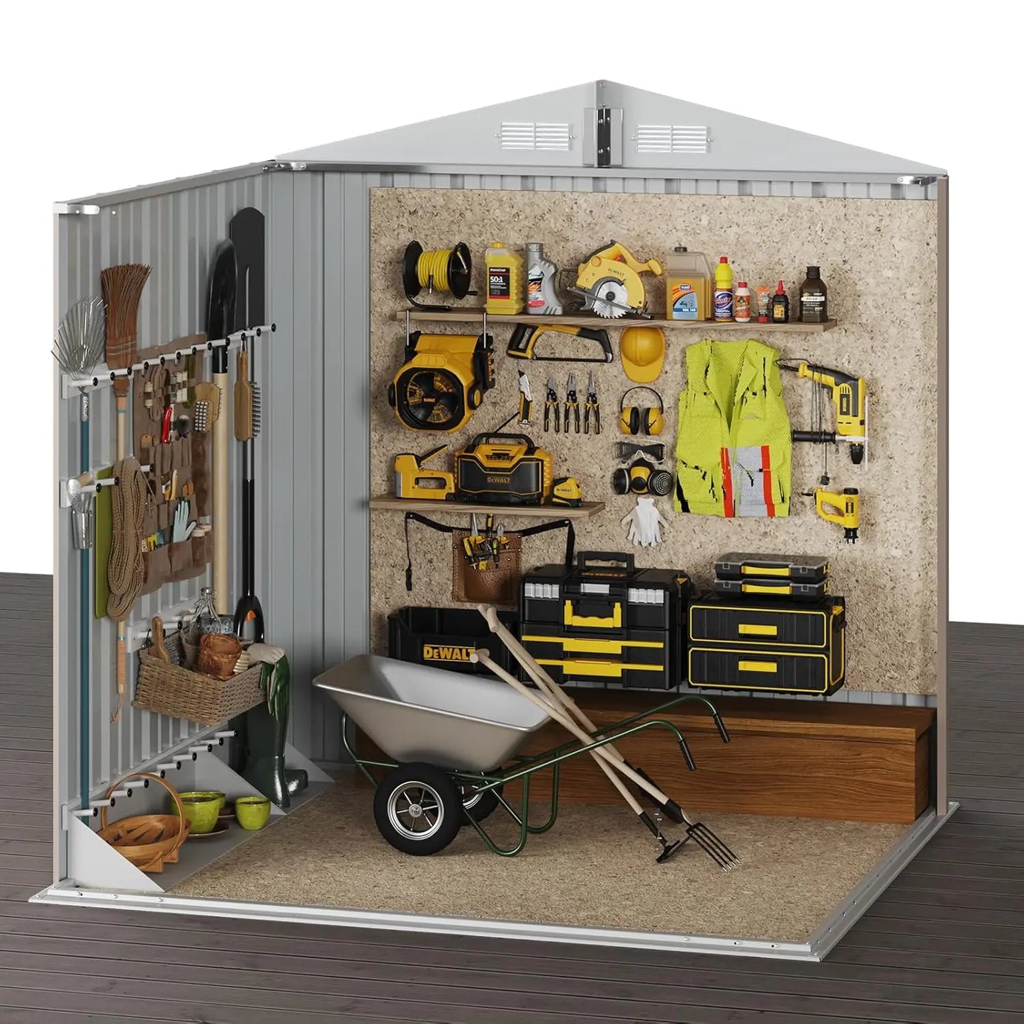 Lockable Metal Storage Shed With Sloped Roof For Backyard Patio