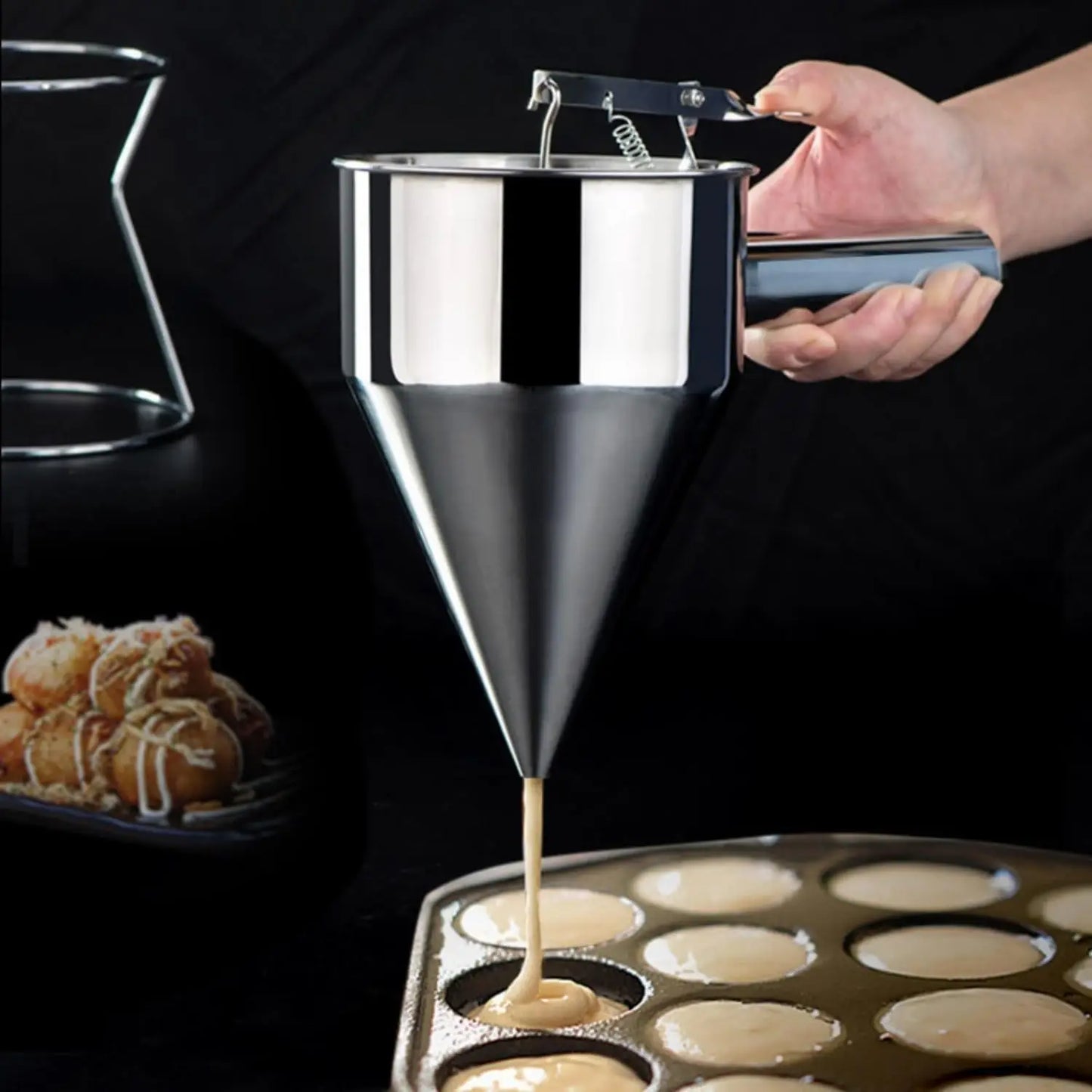 Stainless Steel Pancake Batter Dispenser With 4 Nozzles And Stand