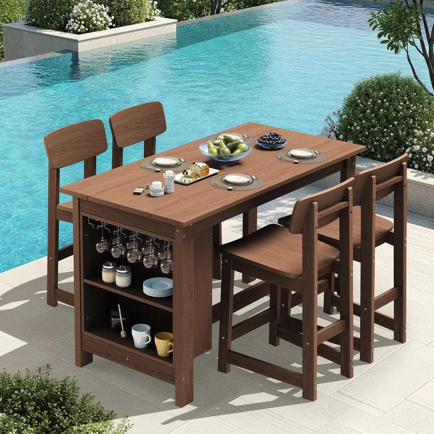 HDPE Outdoor Bar Table Set Storage Wine Rack And Stools