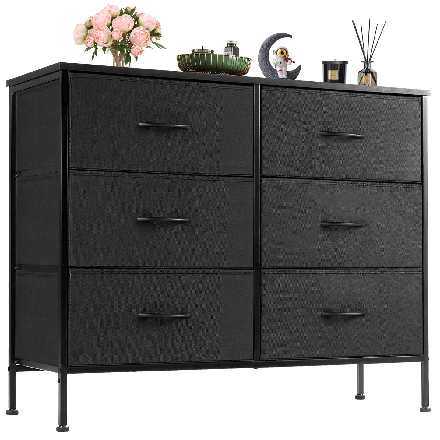 JHK Six Drawer Fabric Nightstand With Storage For Bedroom