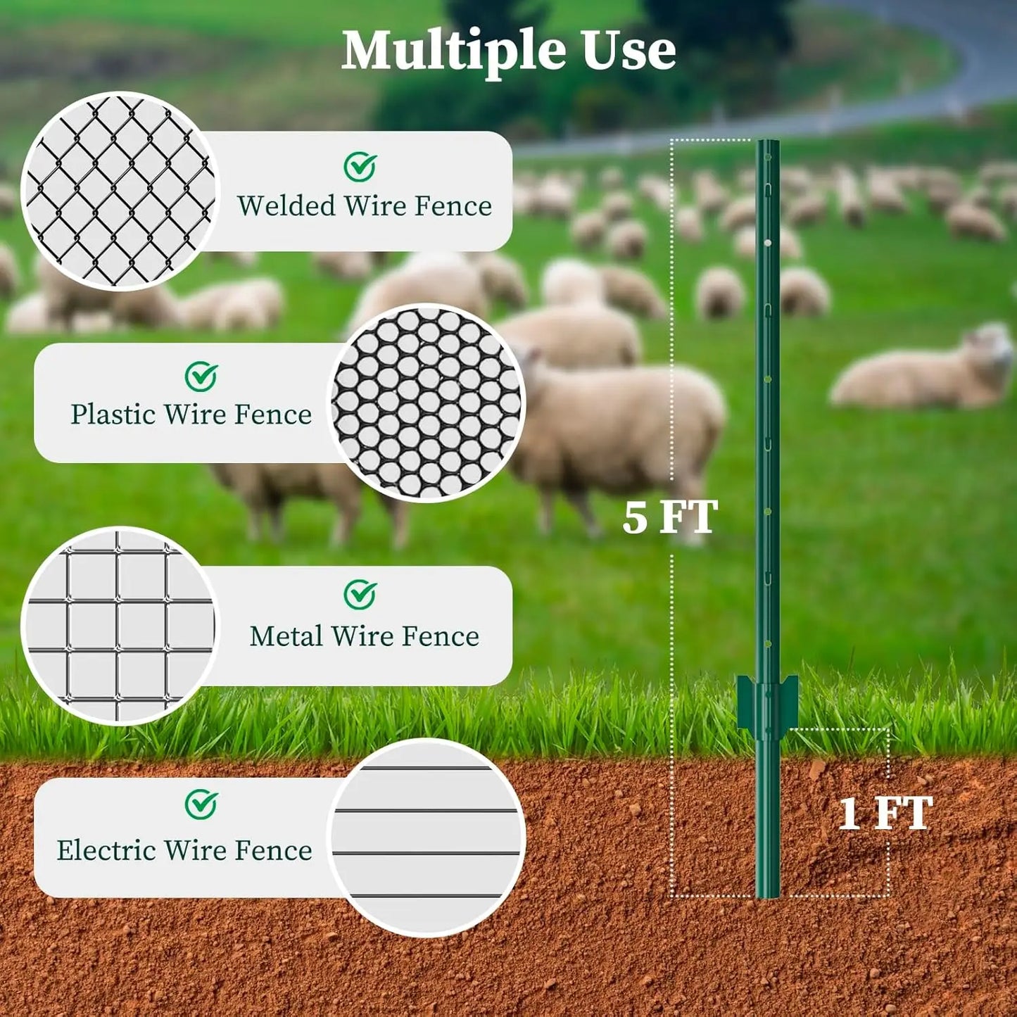 10 Pack Metal Fence Posts U-Post Heavy Duty Garden Stakes