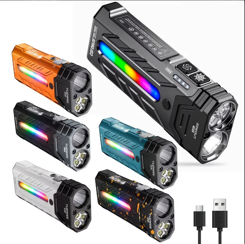 Rechargeable Magnetic Led Flashlight With 55 Modes And RGB Lighting