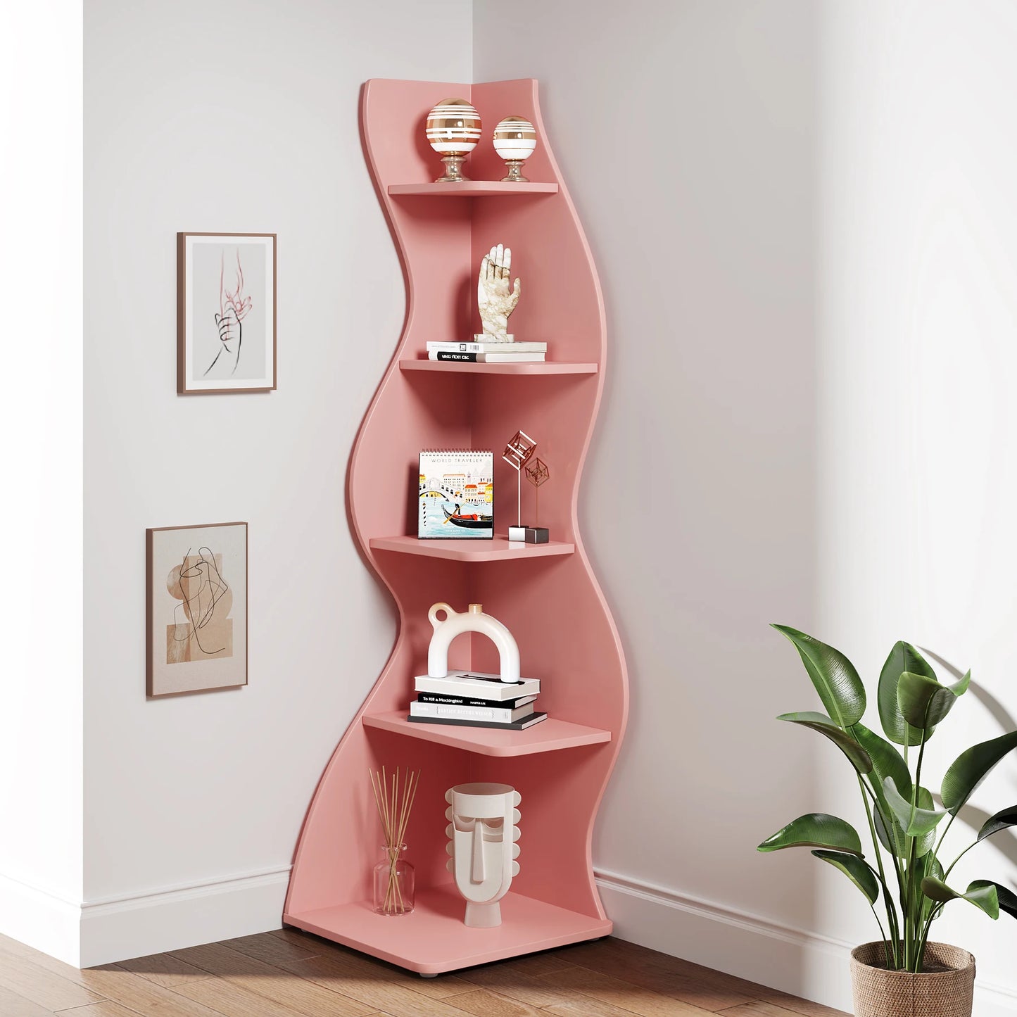 Tribesigns Corner Shelf Modern Wall Shelf Bookcase Plant Stand