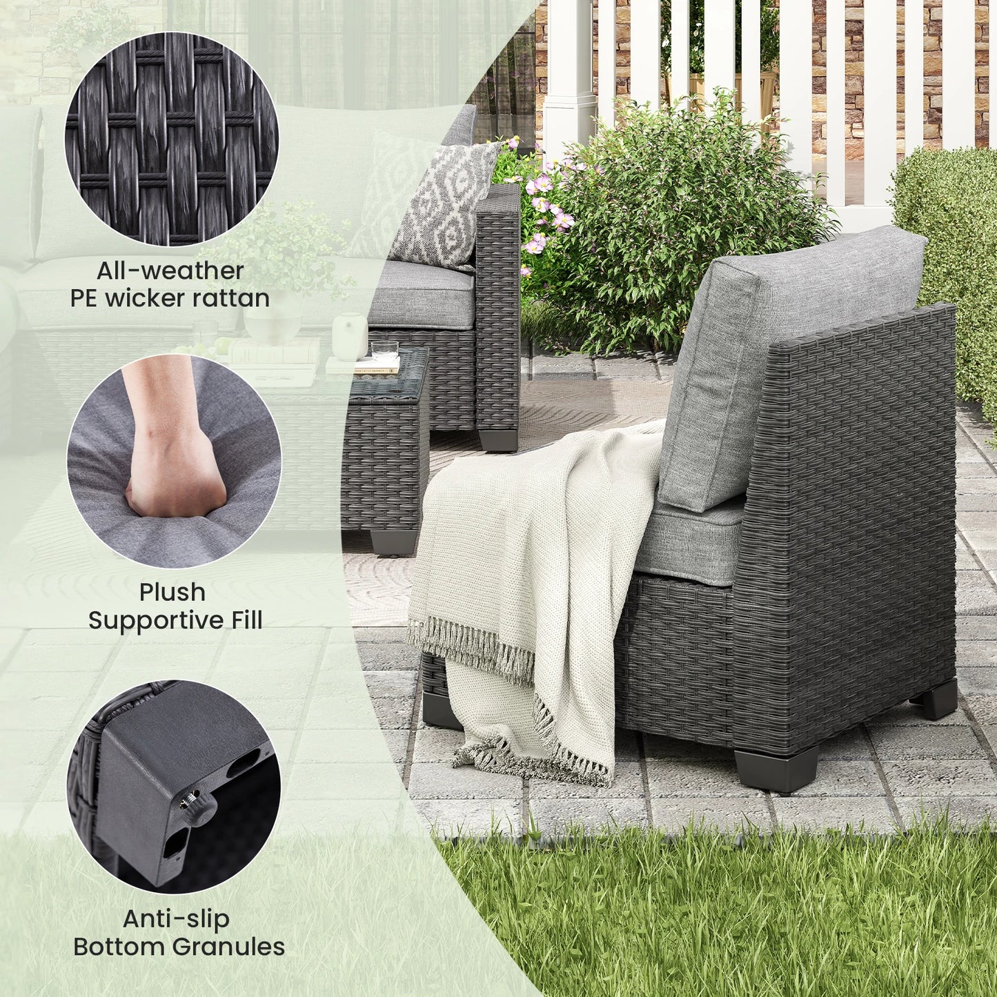 Patio Sectional Sofa Set With Ottoman Outdoor Stain Resistant Fabric