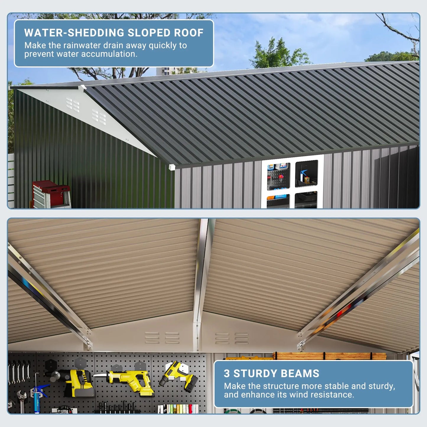 VIWAT Outdoor Metal Storage Shed With Window Lockable
