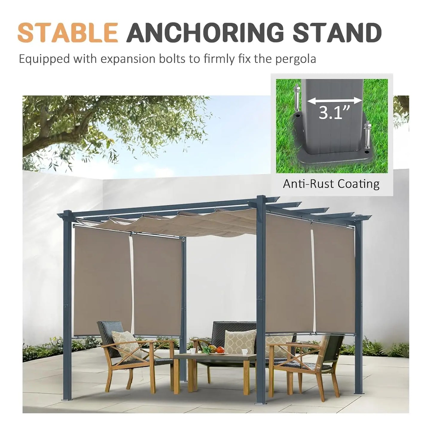 Outdoor Aluminum Pergola With Retractable Canopy And Side Shades