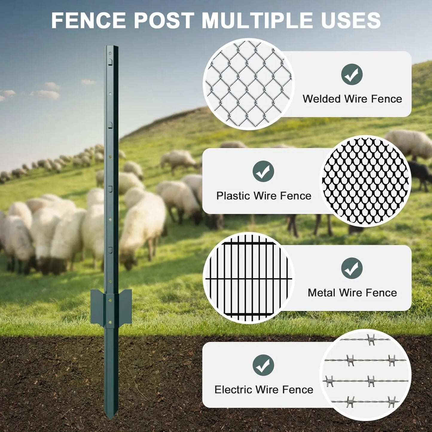 Metal Fence Post U Post No Dig Garden Stakes For Temporary Fencing