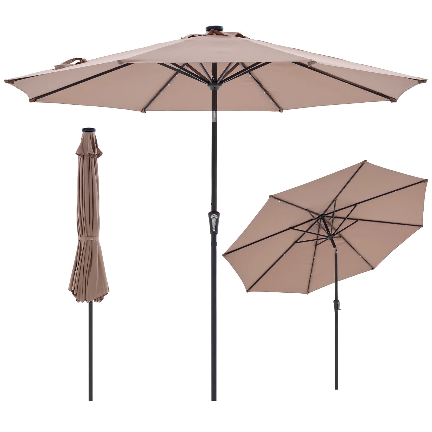 JHK Solar Patio Umbrella With 32 LED Lights Tilt Crank UV Resistant